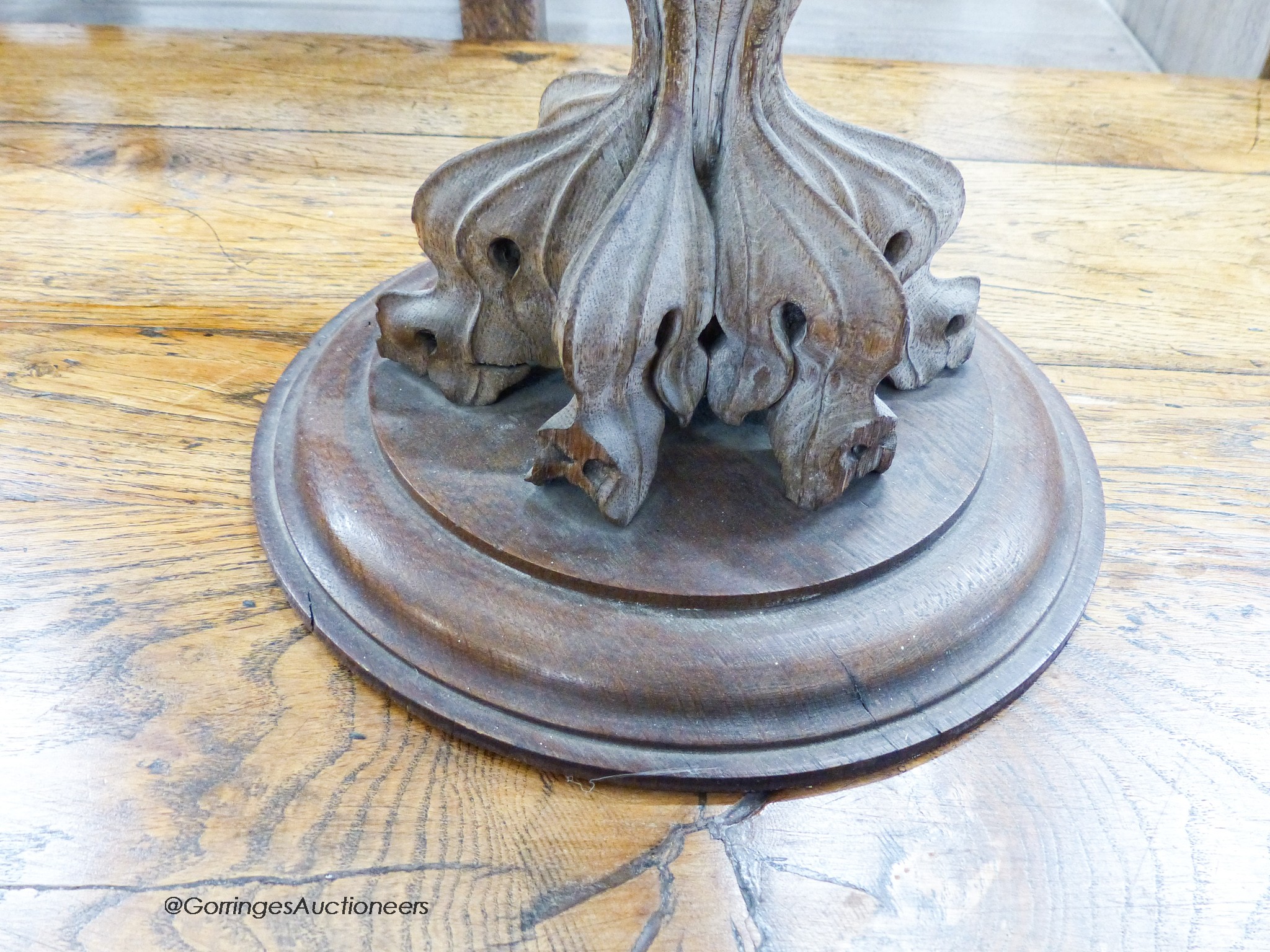 A 19th century decorative carved limed oak finial, height 80cm